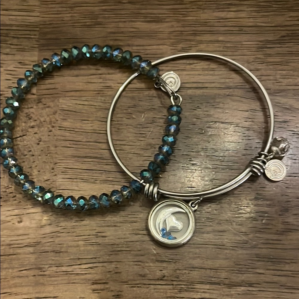 Silver and Blue Beaded Bracelet Set